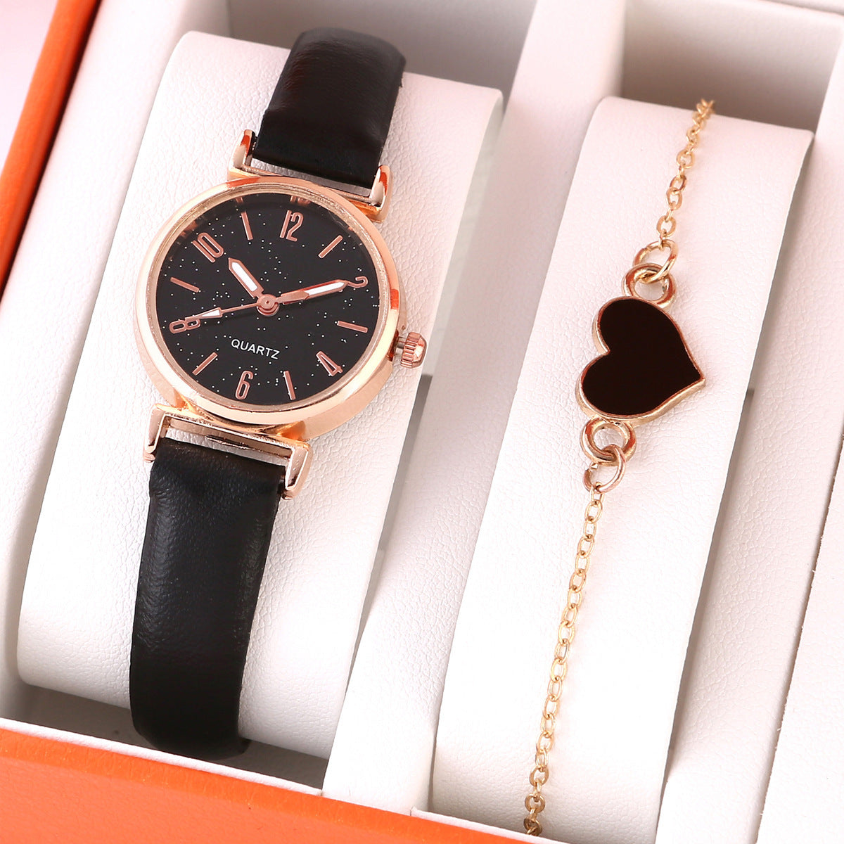Coffret bracelet cœur et montre à quartz pour femme