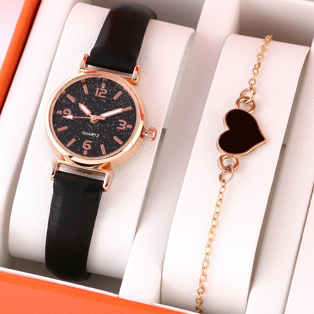 Coffret bracelet cœur et montre à quartz pour femme