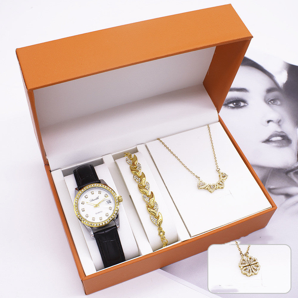 Uhr Damen Neues Geschenkset Halskette Armband Dreiteiliges Set