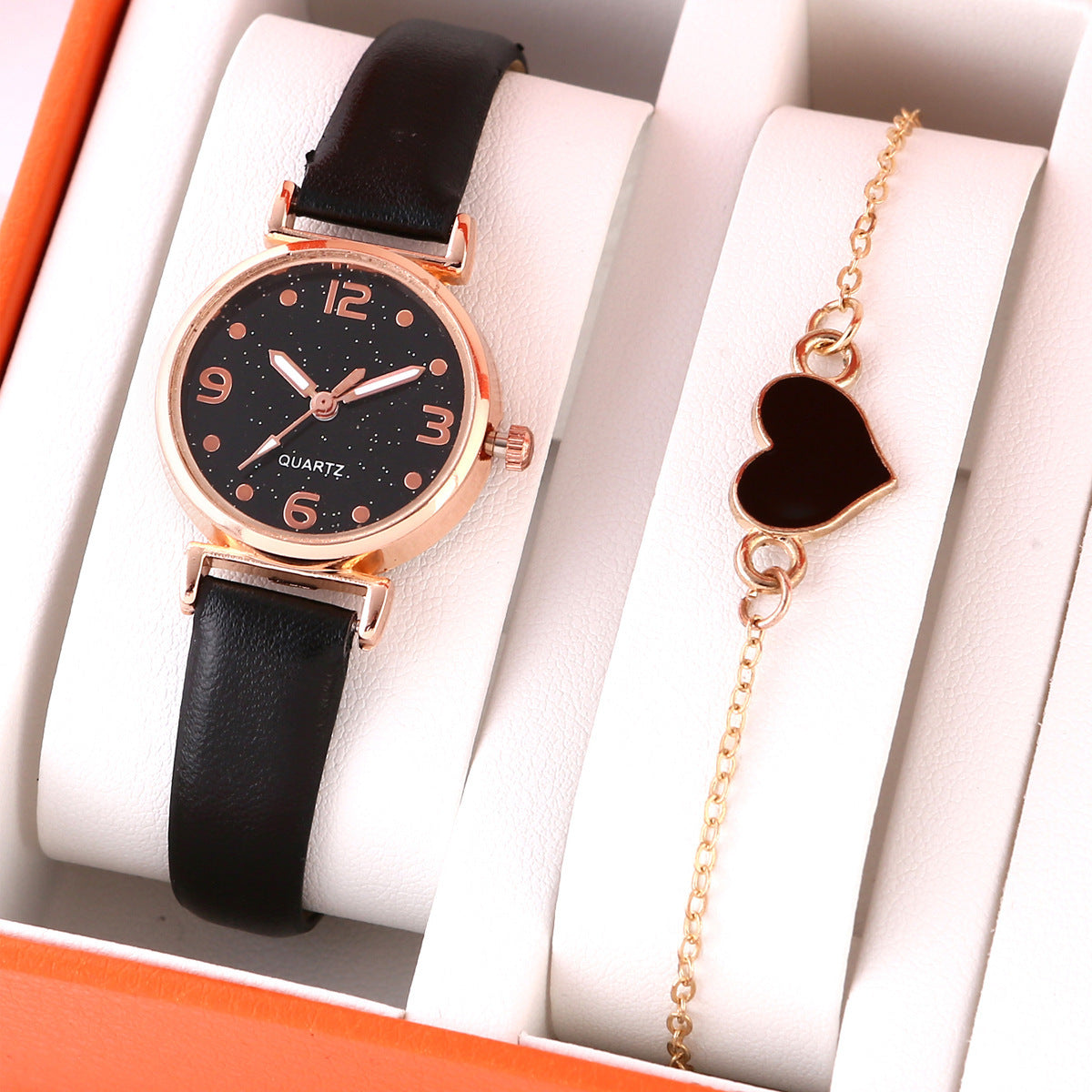 Coffret bracelet cœur et montre à quartz pour femme