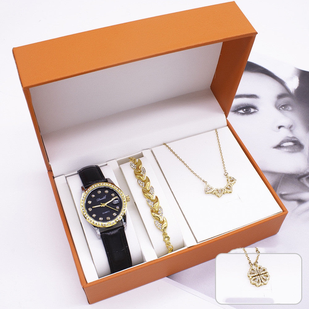 Uhr Damen Neues Geschenkset Halskette Armband Dreiteiliges Set