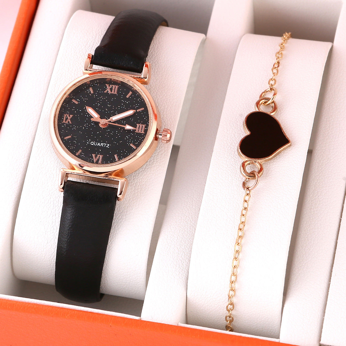 Coffret bracelet cœur et montre à quartz pour femme
