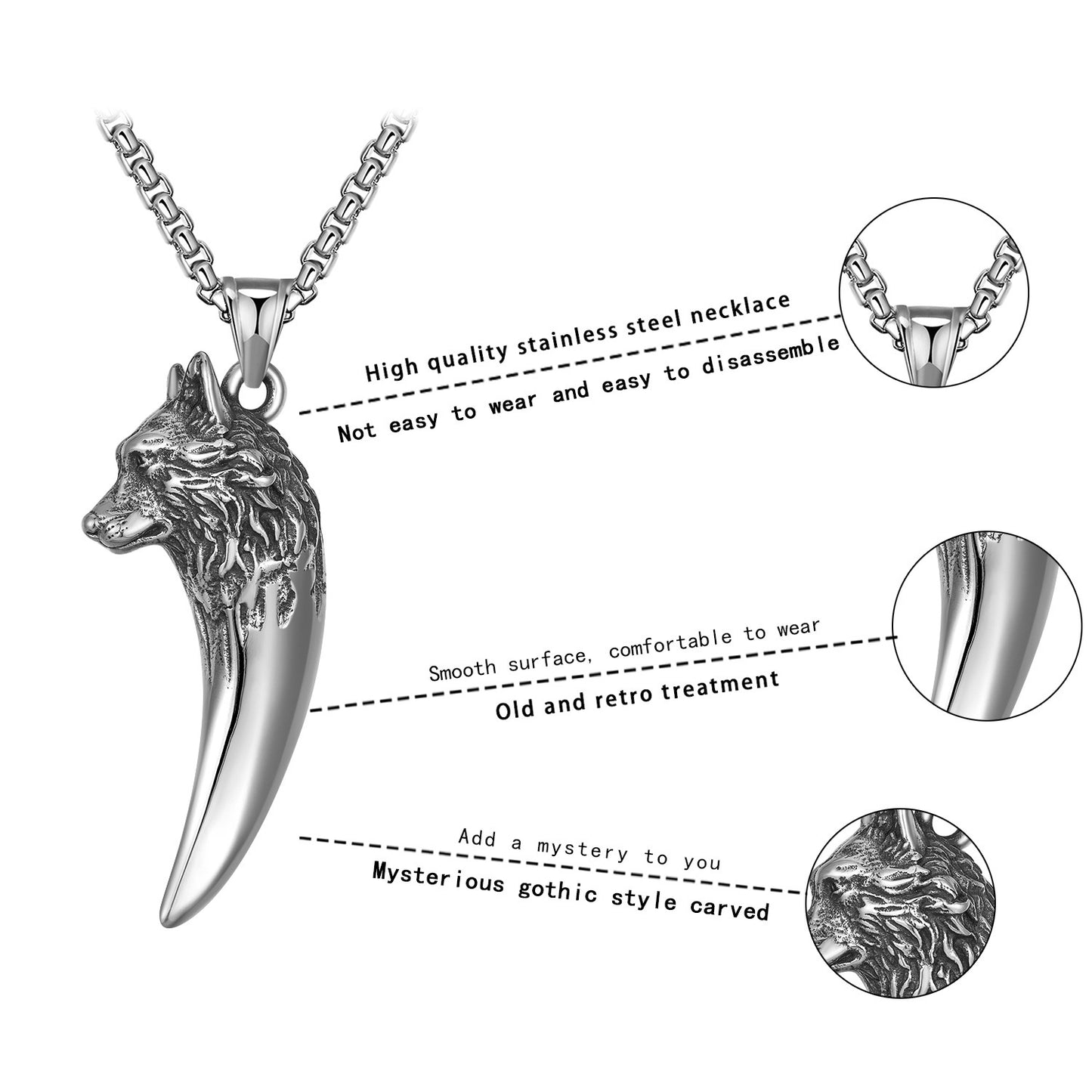 Hip Hop Retro Wolf Head Titanium Steel Necklace