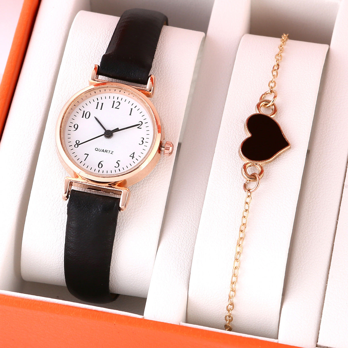 Coffret bracelet cœur et montre à quartz pour femme