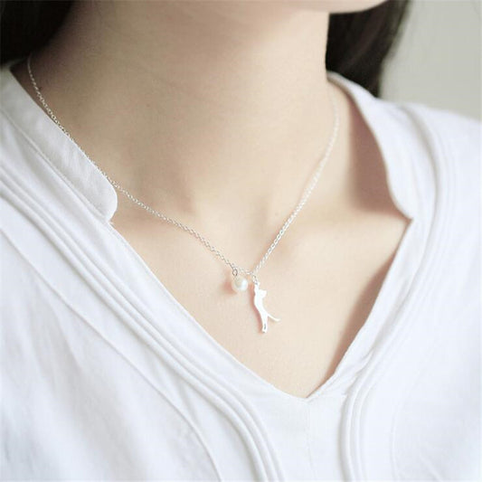 Cat Pearl Pendant Necklace