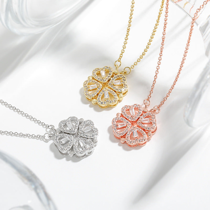 Double Charm Necklace – Heart & Clover