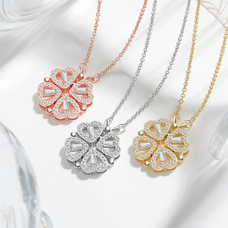Double Charm Necklace – Heart & Clover