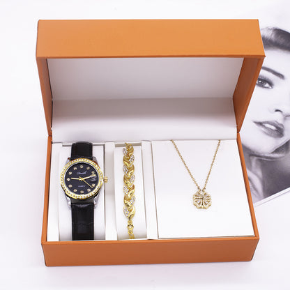 Uhr Damen Neues Geschenkset Halskette Armband Dreiteiliges Set