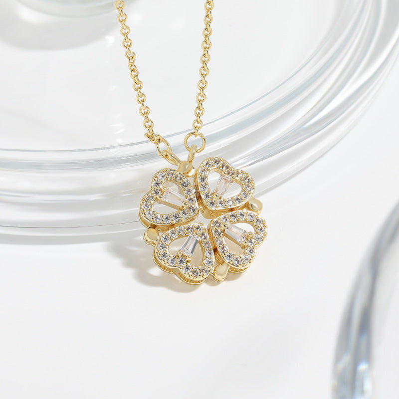 Double Charm Necklace – Heart & Clover