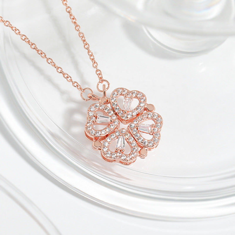 Double Charm Necklace – Heart & Clover
